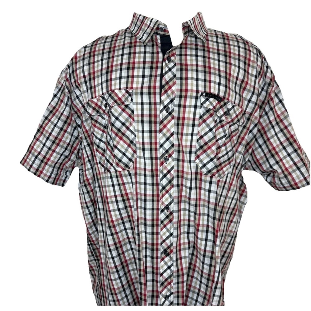 Sean John Men's 4XB Shirt Plaid Short Sleeve Button Up Red Black Big & Tall Y2K‎